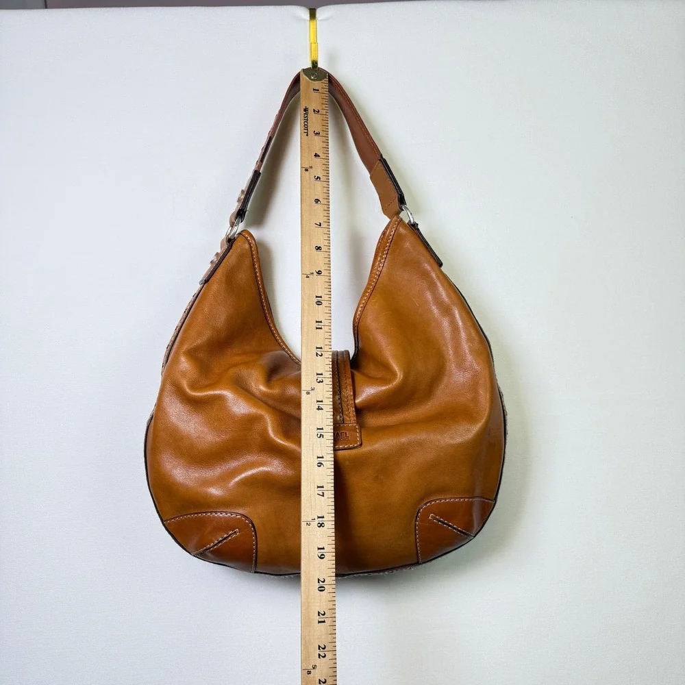 MICHAEL KORS Vintage Cognac Brown Studded Leather Buckle Hobo Bag Large - Picture 5 of 8